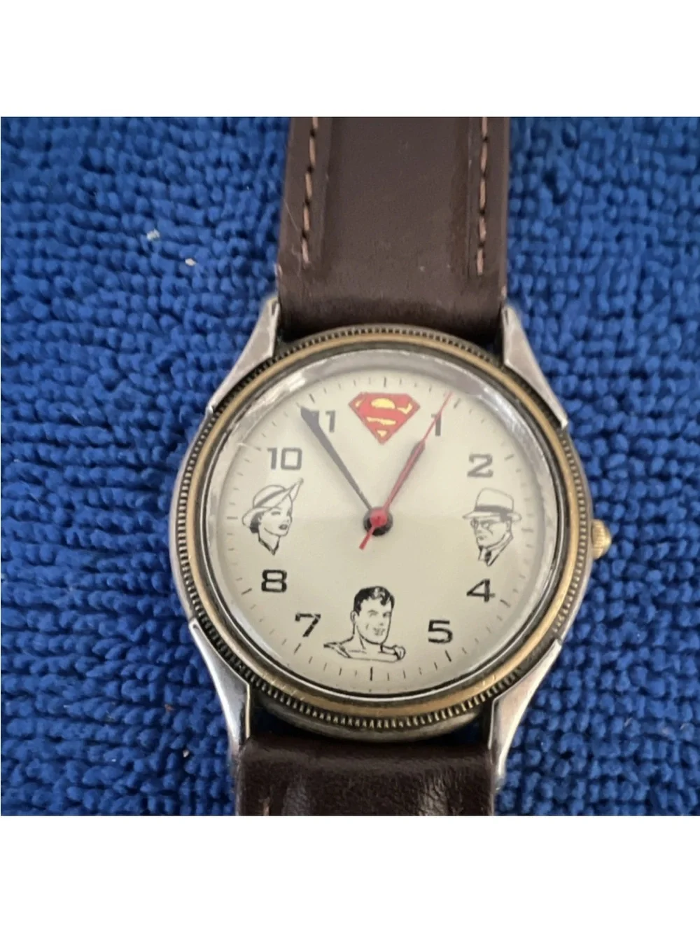 Superman Watch with Brown Strap and Cream Dial